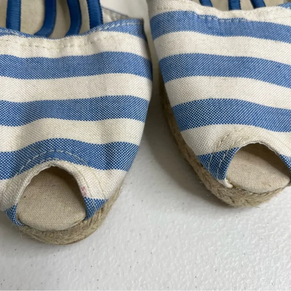 Chicos Jessa Blue White Striped Espadrille Wedge Open Toe Sandal Women Size 11